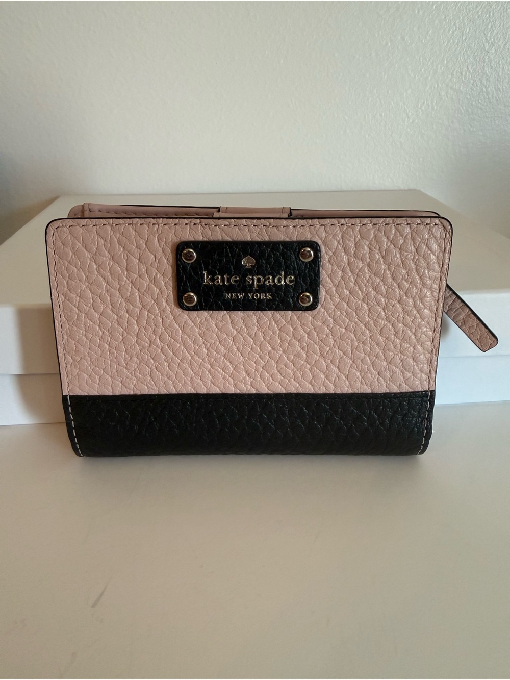 Kate Spade New York Pink & Black Pebbled Leather Bifold Wallet